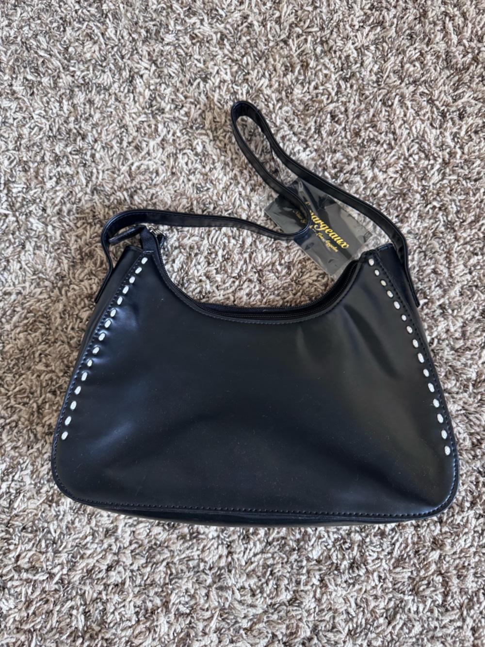 Black Shoulder Bag w/White Stitches